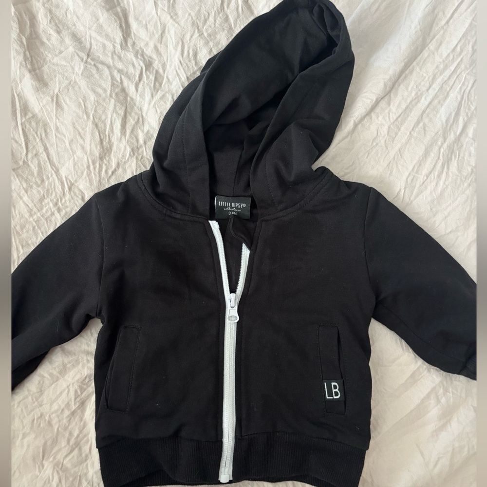little bipsy black zip up hooded jacket 3-6 months